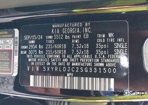 2025 Kia Sorento S from USA, damaged, VIN 5XYRLDJC2SG331500